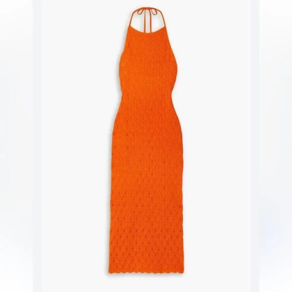 Alice & Olivia JONE HALTER Crochet MIDI DRESS IN SIENNA NWT